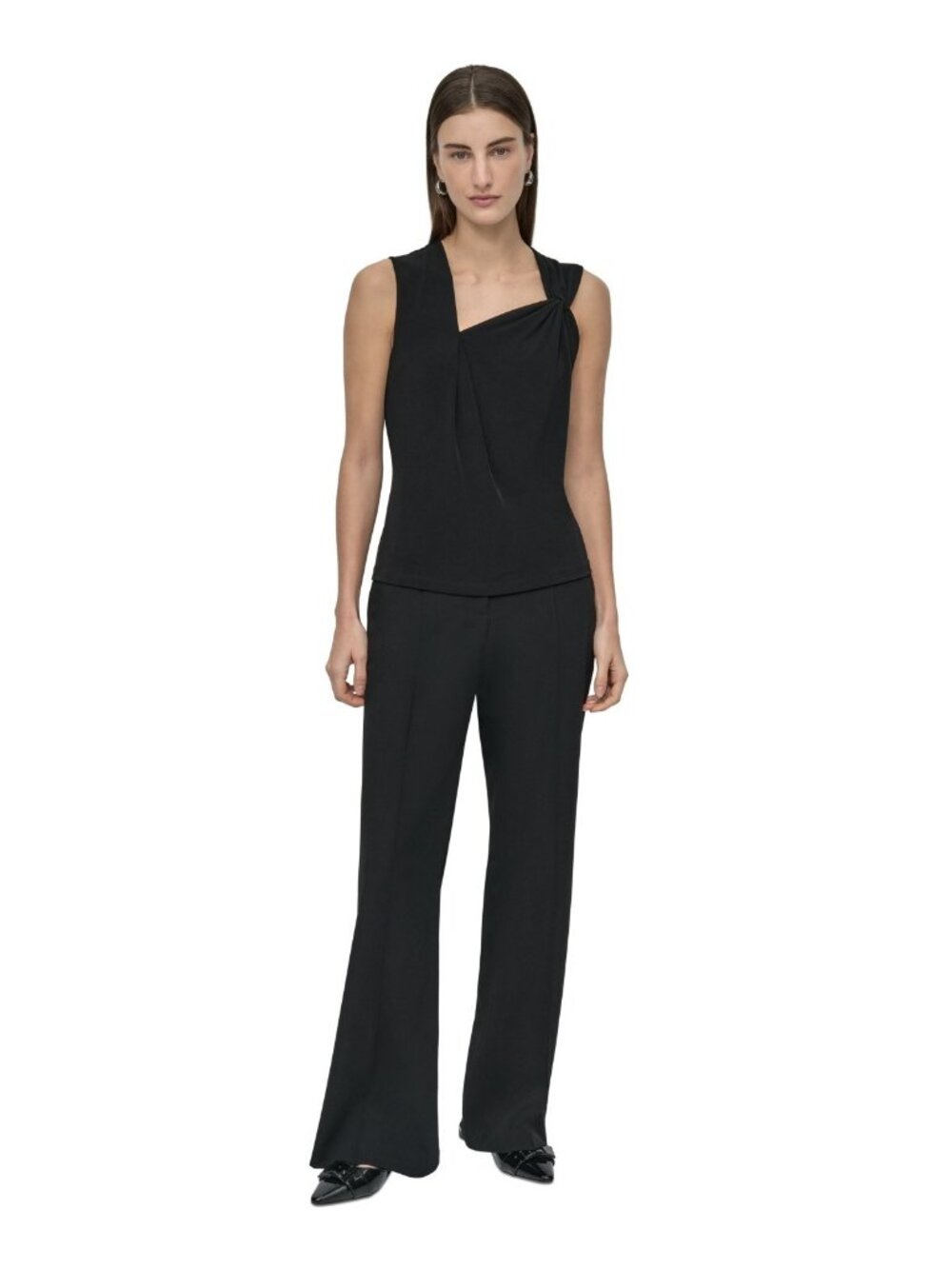 DKNY Asymmetric Strap drape Sleeveless polyester Top Black Petite Size PXL $59 - Picture 6 of 6
